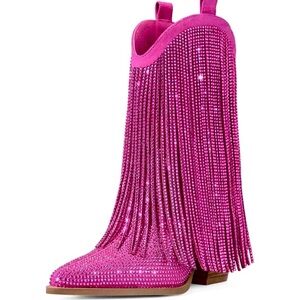Pink Rhinestone Fringe Women's Boots